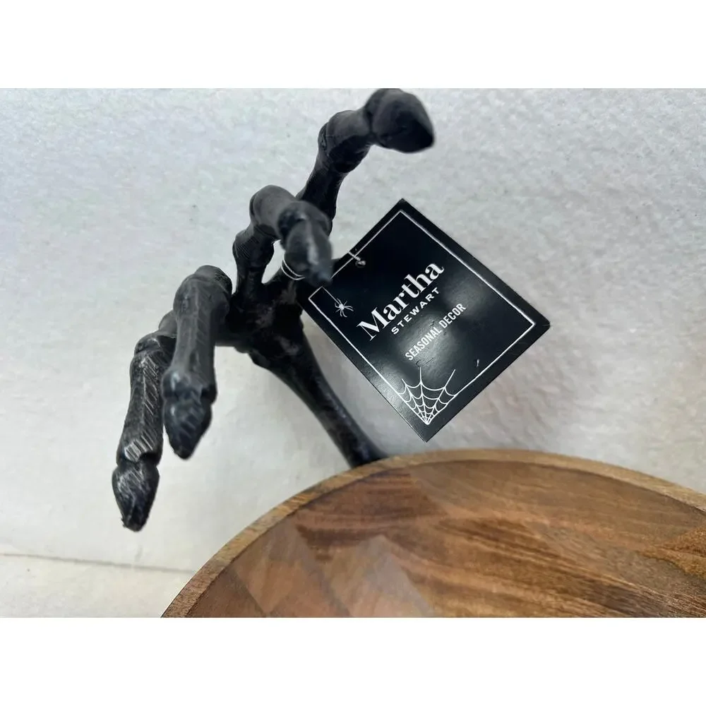 Martha Stewart Collection Halloween Skeleton Wood Bowl & Metal Skeleton Serve
